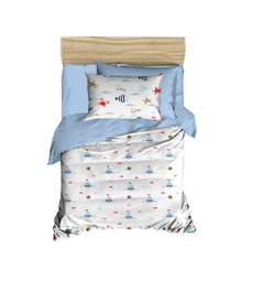L'essentiel linge de maison PH165 Juego de Funda de Edredón para Bebé, Microsatén de Poliéster y Algodón, Impresión 3D, 100x150 cm, Azul y Blanco, Transpirable y Suave